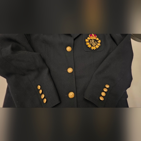 Ralph Lauren Women's Navy and Gold Stately Luxe Blazer ~ Size 8 Petite - Picture 10 of 16